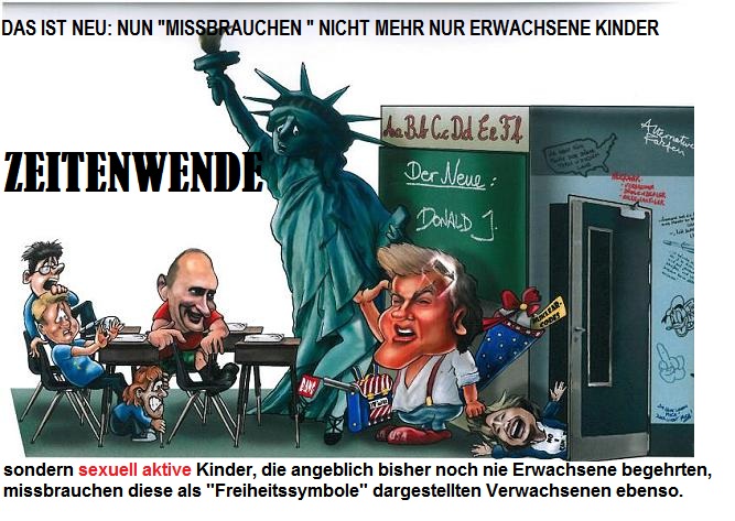 Kind als Monster Trump dargestellt missbraucht einen Erwachsenen, der sich Freiheit nennt.jpg